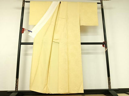 平和屋着物▽上質な色無地 単衣 草花地紋 鳥の子色 正絹 逸品 AABD9476jh