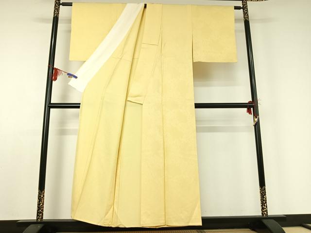 平和屋着物▽上質な色無地 単衣 草花地紋 鳥の子色 正絹 逸品 AABD9476jh