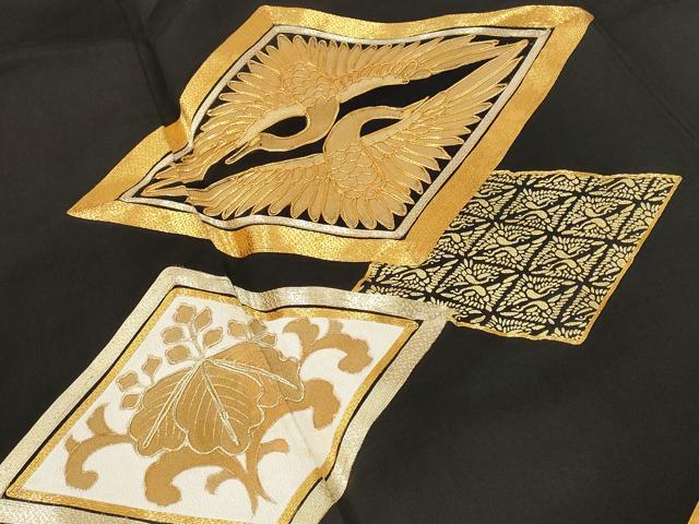 平和屋着物■豪華黒留袖　駒刺繍　花菱文　鶴　金彩　正絹　逸品　AABD9482st
