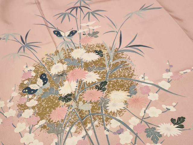 平和屋着物●訪問着　花蝶文　暈し染め　金彩　ロング丈　正絹　逸品　AABG4942ck 平和屋着物○訪問着 花蝶文 暈し染め 金彩 ロング丈 正絹 逸品