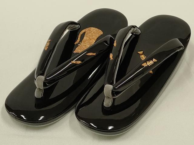 平和屋着物●和装小物　和装草履　コルク　箔加工　猫　逸品　AABD9715ay