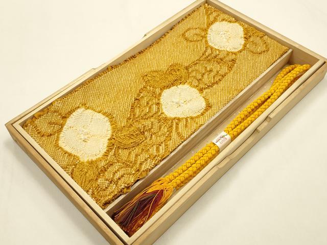 平和屋本店●和装小物　帯締め・帯揚げセット　振袖用　総絞り　蔦草花文　金糸　撚り房　正絹　逸品　未使用　AABD9763ay