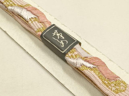 平和屋本店●和装小物　帯締め・帯揚げセット　高麗組　短冊花文　暈し染め　金糸　金彩　さんび謹製　正絹　逸品　未使用　AABD9767ay