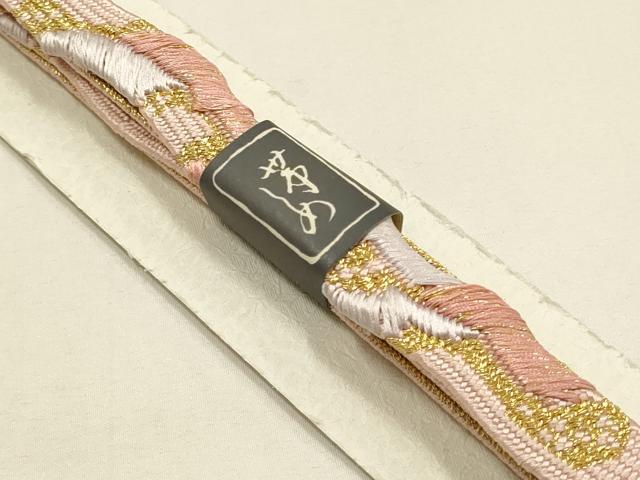 平和屋本店●和装小物　帯締め・帯揚げセット　高麗組　短冊花文　暈し染め　金糸　金彩　さんび謹製　正絹　逸品　未使用　AABD9767ay