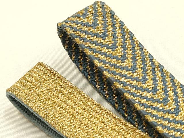 平和屋本店●和装小物　帯締め・帯揚げセット　高麗組　手描き　風景文　暈し染め　金糸　正絹　逸品　未使用　AABD9768ay