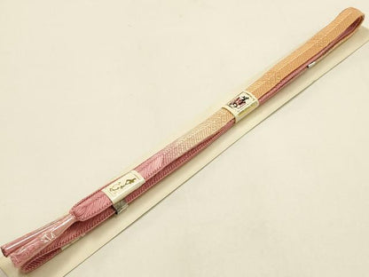 平和屋本店●和装小物　帯締め・帯揚げセット　笹浪組　草花文　籠目　暈し染め　金糸　金彩　正絹　逸品　未使用　AABD9770ay