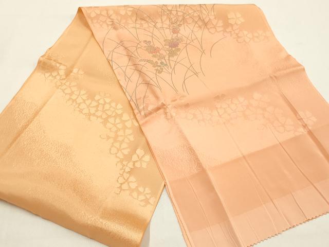 平和屋本店●和装小物　帯締め・帯揚げセット　笹浪組　草花文　暈し染め　金糸　金彩　正絹　逸品　未使用　AABD9771ay
