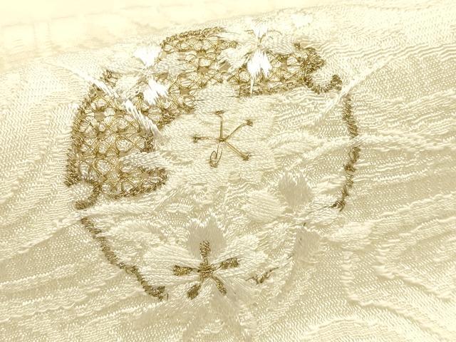 平和屋本店●和装小物　帯締め・帯揚げ・扇子セット　礼装用　雪輪花文　金糸　亀房付き　正絹　逸品　未使用　AABD9775ay