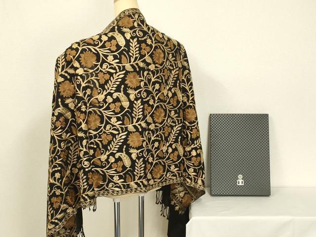 平和屋着物●和装小物　OKAJIMA　岡重謹製　ショール　ストール　インド刺繍　和装併用　防寒　レディース　逸品　AABD9798ay