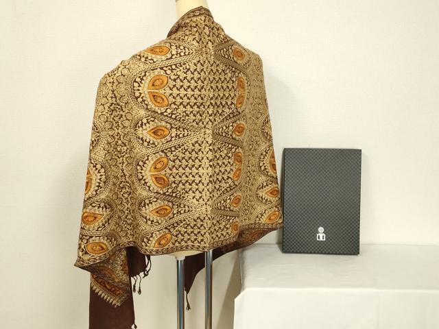 平和屋着物●和装小物　OKAJIMA　岡重謹製　ショール　ストール　インド刺繍　和装併用　防寒　レディース　逸品　AABD9799ay