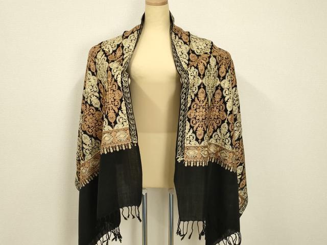 平和屋着物●和装小物　OKAJIMA　岡重謹製　ショール　ストール　インド刺繍　和装併用　防寒　レディース　逸品　AABD9800ay 平和屋着物○和装小物 OKAJIMA 岡重謹製 ショール ストール インド刺繍