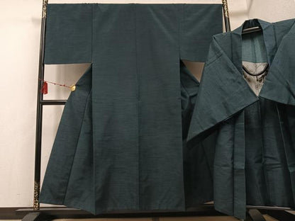 平和屋着物●男性　紬　アンサンブル　色無地　百入茶色　正絹　逸品　AABD9812ph
