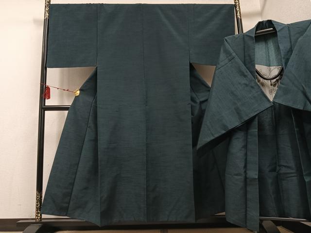 平和屋着物●男性　紬　アンサンブル　色無地　百入茶色　正絹　逸品　AABD9812ph
