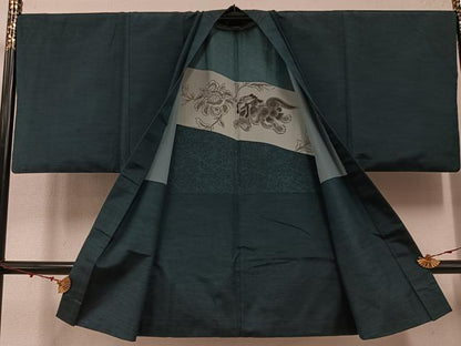 平和屋着物●男性　紬　アンサンブル　色無地　百入茶色　正絹　逸品　AABD9812ph