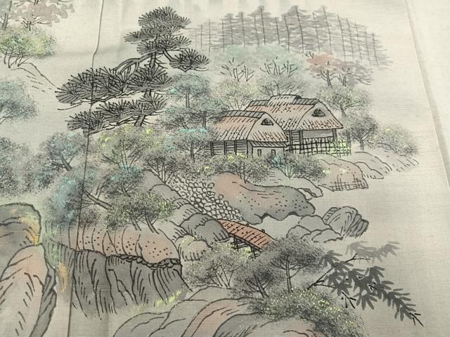 平和屋着物●内山晴祥 手描き 訪問着 紬地 風景樹林文 暈し染め 金彩 正絹 逸品 未使用 AABD9815ph
