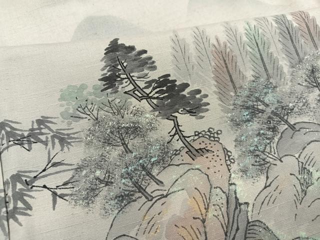 平和屋着物●内山晴祥 手描き 訪問着 紬地 風景樹林文 暈し染め 金彩 正絹 逸品 未使用 AABD9815ph