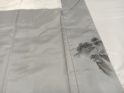 平和屋着物●内山晴祥 手描き 訪問着 紬地 風景樹林文 暈し染め 金彩 正絹 逸品 未使用 AABD9815ph