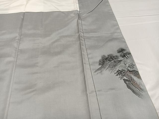 平和屋着物●内山晴祥 手描き 訪問着 紬地 風景樹林文 暈し染め 金彩 正絹 逸品 未使用 AABD9815ph