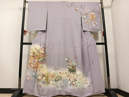 平和屋着物●京友禅の第一人者　松井青々　訪問着　貝桶花文　暈し染め　金彩　正絹　逸品　AABD9816ph