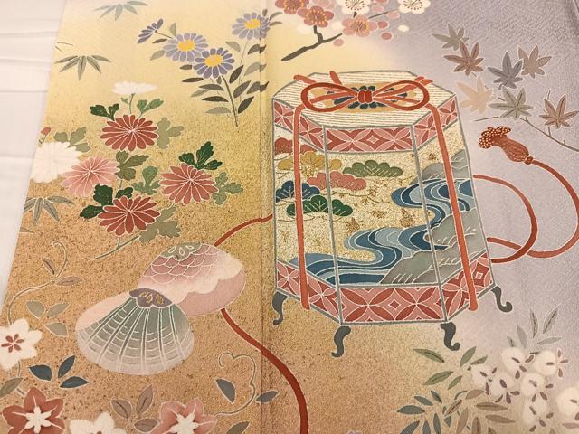 平和屋着物●京友禅の第一人者　松井青々　訪問着　貝桶花文　暈し染め　金彩　正絹　逸品　AABD9816ph