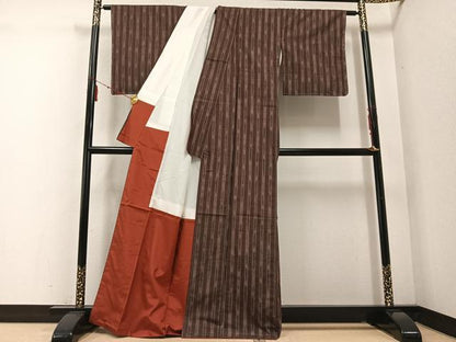 平和屋着物●上質な紬 間道 正絹 逸品 未使用 AABD9824ph