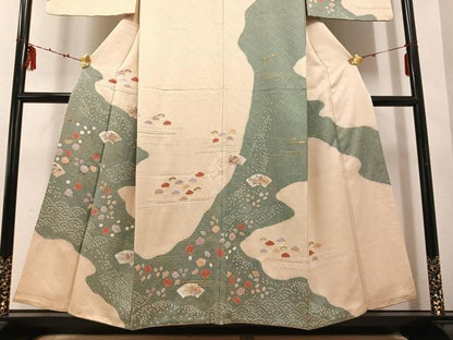 平和屋着物●訪問着　絞り　地紙草花文　金彩　正絹　逸品　AABD9826ph