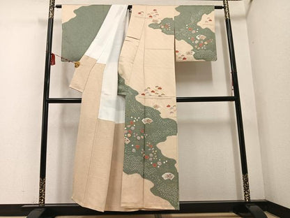 平和屋着物●訪問着　絞り　地紙草花文　金彩　正絹　逸品　AABD9826ph