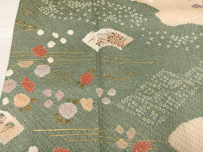 平和屋着物●訪問着　絞り　地紙草花文　金彩　正絹　逸品　AABD9826ph