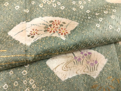 平和屋着物●訪問着　絞り　地紙草花文　金彩　正絹　逸品　AABD9826ph