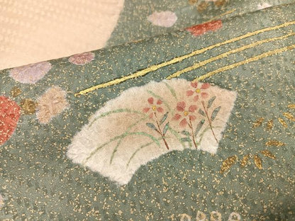 平和屋着物●訪問着　絞り　地紙草花文　金彩　正絹　逸品　AABD9826ph