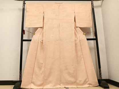 平和屋着物●上質な色無地　吉祥草花地紋　薄香色　吉祥草花地紋　薄香色　正絹　逸品　AABD9837ph