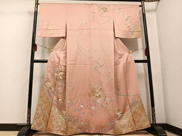 平和屋着物●訪問着 駒刺繍 地紙草花文 金銀彩 正絹 逸品 AABD9846ph