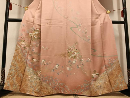 平和屋着物●訪問着 駒刺繍 地紙草花文 金銀彩 正絹 逸品 AABD9846ph