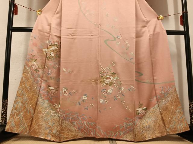 平和屋着物●訪問着 駒刺繍 地紙草花文 金銀彩 正絹 逸品 AABD9846ph