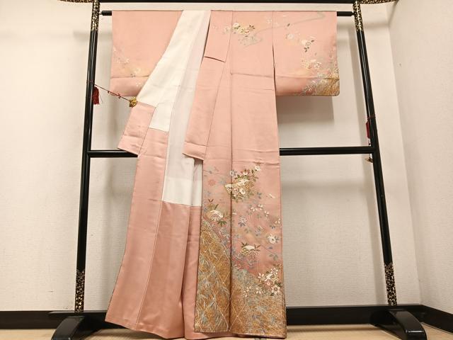 平和屋着物○訪問着 駒刺繍 地紙草花文 金銀彩 正絹 逸品