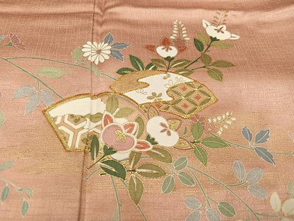 平和屋着物●訪問着 駒刺繍 地紙草花文 金銀彩 正絹 逸品 AABD9846ph