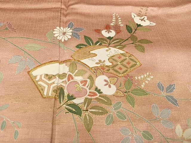 平和屋着物●訪問着 駒刺繍 地紙草花文 金銀彩 正絹 逸品 AABD9846ph