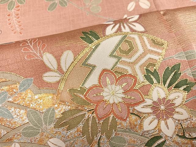 平和屋着物●訪問着 駒刺繍 地紙草花文 金銀彩 正絹 逸品 AABD9846ph