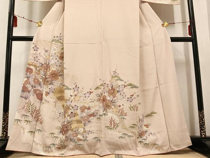 平和屋着物●訪問着　草花文　金彩　正絹　逸品　AABD9848ph