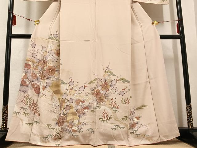 平和屋着物●訪問着　草花文　金彩　正絹　逸品　AABD9848ph