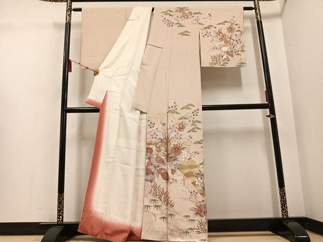 平和屋着物●訪問着　草花文　金彩　正絹　逸品　AABD9848ph