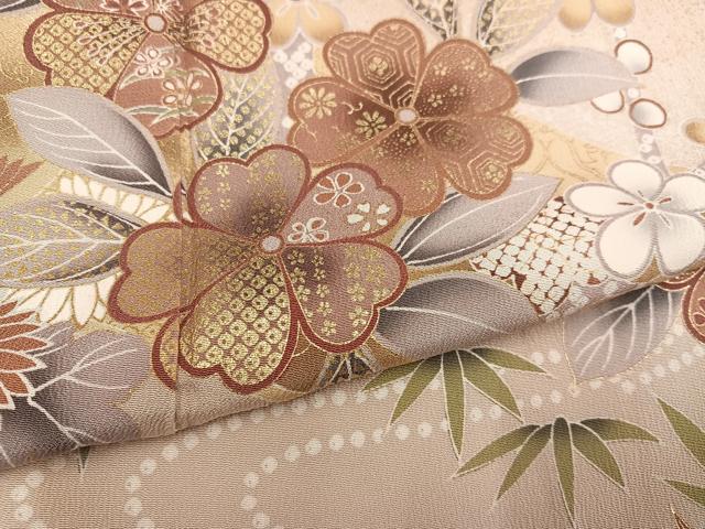 平和屋着物●訪問着　草花文　金彩　正絹　逸品　AABD9848ph