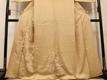 平和屋着物●訪問着　駒刺繍　松竹梅草花文　金銀彩　正絹　逸品　AABD9850ph