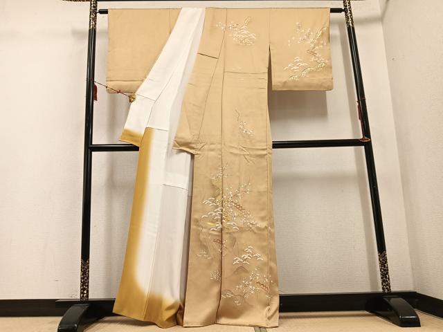 平和屋着物●訪問着　駒刺繍　松竹梅草花文　金銀彩　正絹　逸品　AABD9850ph