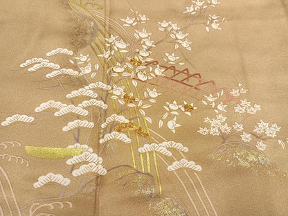 平和屋着物●訪問着　駒刺繍　松竹梅草花文　金銀彩　正絹　逸品　AABD9850ph