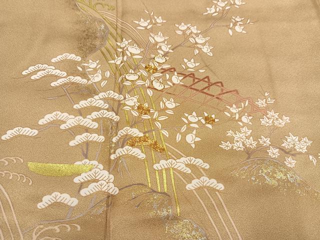 平和屋着物●訪問着　駒刺繍　松竹梅草花文　金銀彩　正絹　逸品　AABD9850ph
