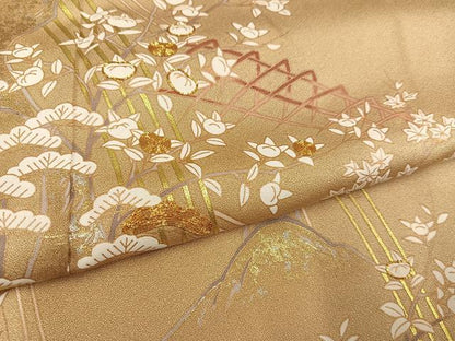 平和屋着物●訪問着　駒刺繍　松竹梅草花文　金銀彩　正絹　逸品　AABD9850ph