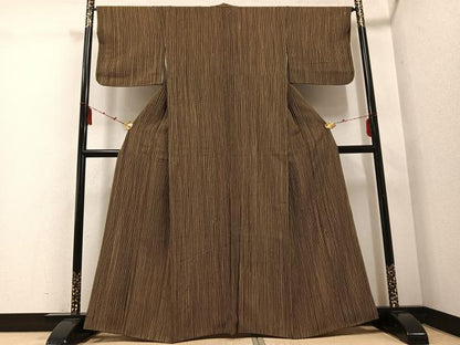平和屋着物●上質な小紋　紬地　縞　正絹　逸品　AABD9853ph