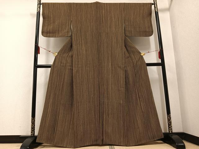 平和屋着物●上質な小紋　紬地　縞　正絹　逸品　AABD9853ph
