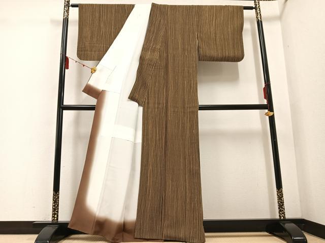 平和屋着物●上質な小紋　紬地　縞　正絹　逸品　AABD9853ph